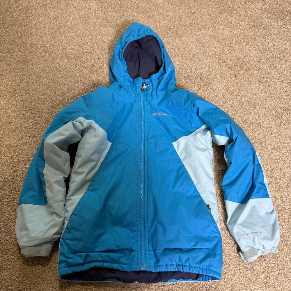 Columbia Kids Omni-Heat Two Tone Blue‎ Coat Hooded Insulated Winter Snow 7/8 S